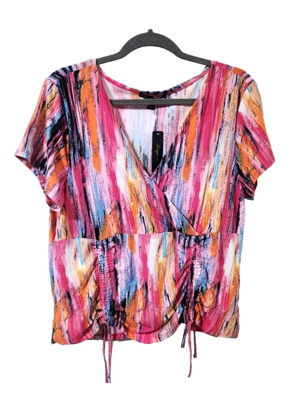 Lexington Ave NYC Vibrant Abstract Wrap Blouse Multicolor Brushstroke Print
